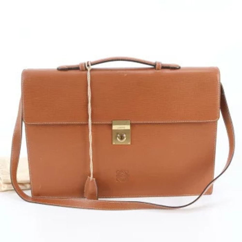 Loewe Anagram Leather Business Briefcase Tote Shoulder Bag Orange
